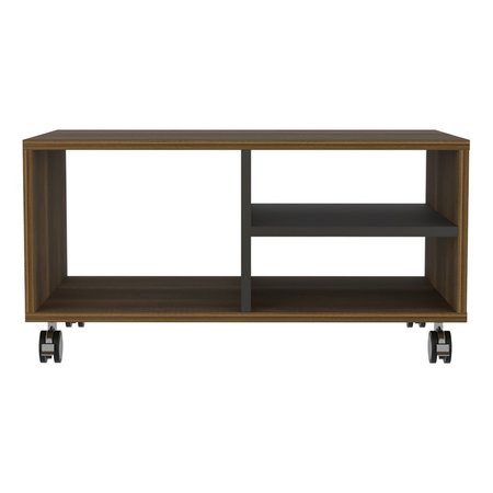 Tuhome Classic Coffee Table, Three Shelves, Four Casters, Walnut/Black MCW7890